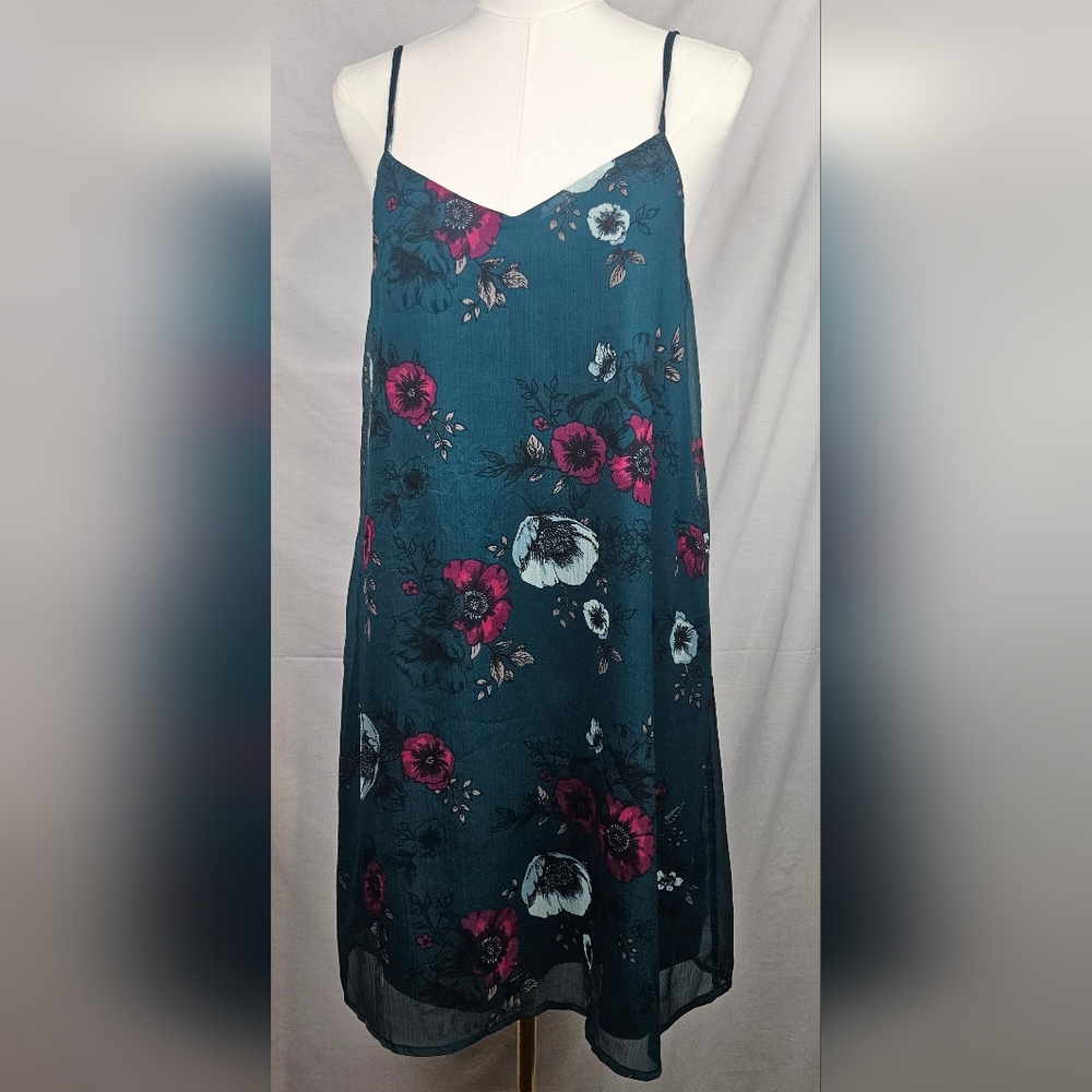 Mudd Green Floral Mini Babydoll‎ Dress Sz L Dark Romantic Fairygoth Whimsigoth
